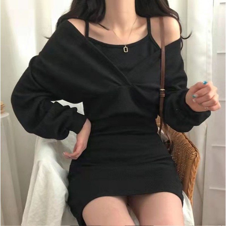 구디프 여성용 프렌치 긴팔 블라우스 티셔츠 나시 슬림 원피스 세트 구디프 여성용 프렌치 긴팔 블라우스 티셔츠 나시 슬림 원피스 세트