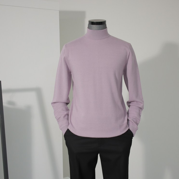 리버클래시 LJW51292 STANDARDFIT KNIT 슬리브 포인트 짜임 모크넥 니트 라일락퍼플