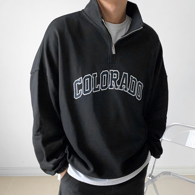 마브로 산토 오버핏 콜로라도 자수 스트링 반집업 맨투맨 마브로 산토 오버핏 콜로라도 자수 스트링 반집업 맨투맨
