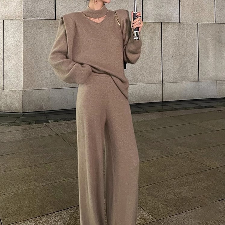 비비에모 버센트 니트 티셔츠  와이드 팬츠 세트 04374