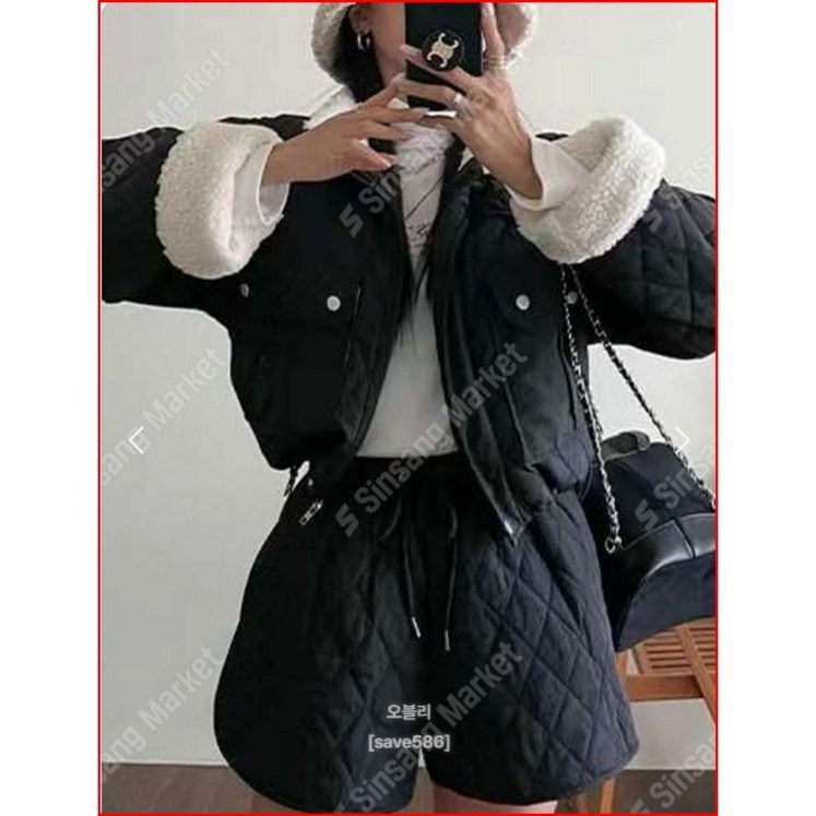 겨울 여성 패딩 도이퀼팅 반바지 투피스세트