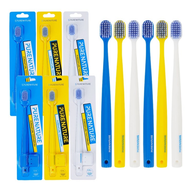 퓨어네이처 미세모 와이드 헤드 칫솔, 1개, 6개입