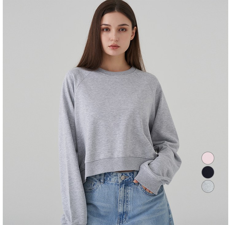 ELLE PARIS 라글란 세미 크롭 스웻셔츠