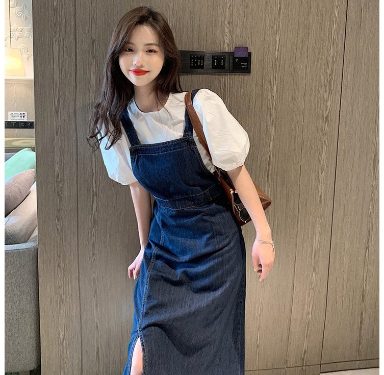 엘쏘 뷔스티에 트임 데님 원피스