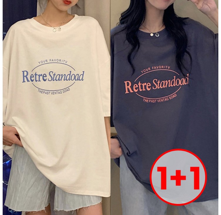 11 드마엘 오버핏 레터링 여성 반팔 티셔츠