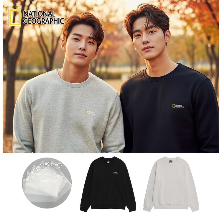 백화점내셔널지오그래픽 맨투맨 폴하스 스몰로고 세미 오버핏 긴팔 티셔츠STOC파우치