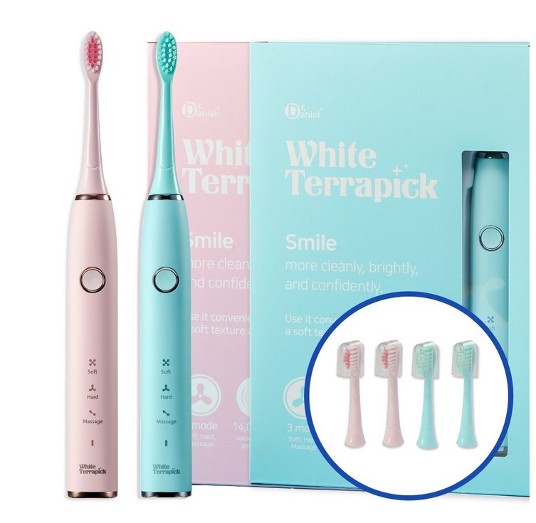 치과약국판매 프로벨 음파전동칫솔 저자극 방수 1년무상AS 칫솔모2개포함, 화이트테라픽 음파칫솔, 핑크민트, 2개