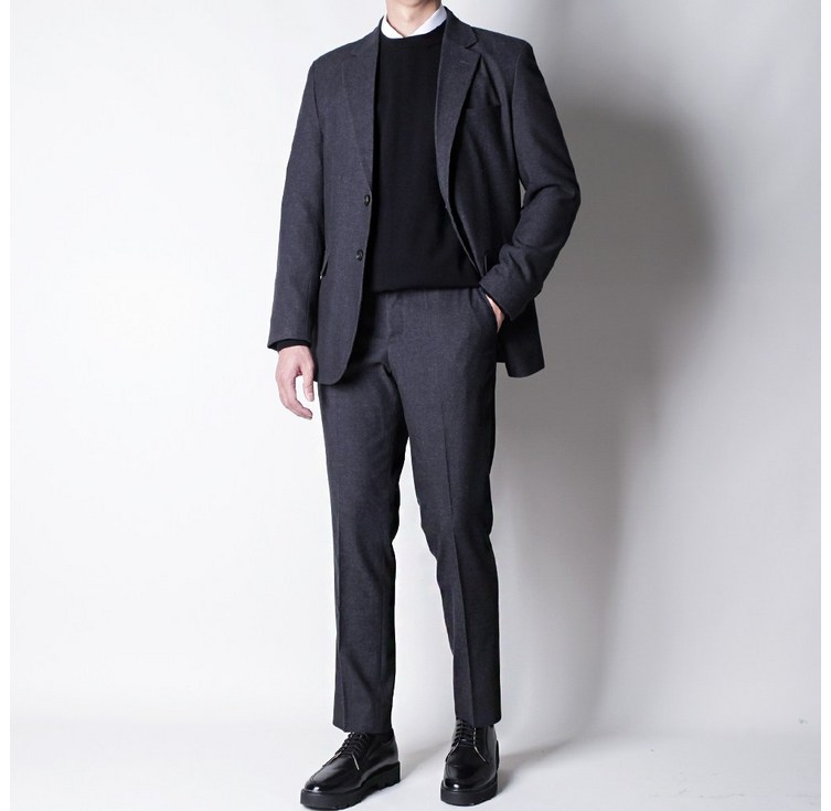 디아웃핏 남성 겨울 울 정장세트 히든 밴딩 수트 캐주얼 기모 면접 결혼식
