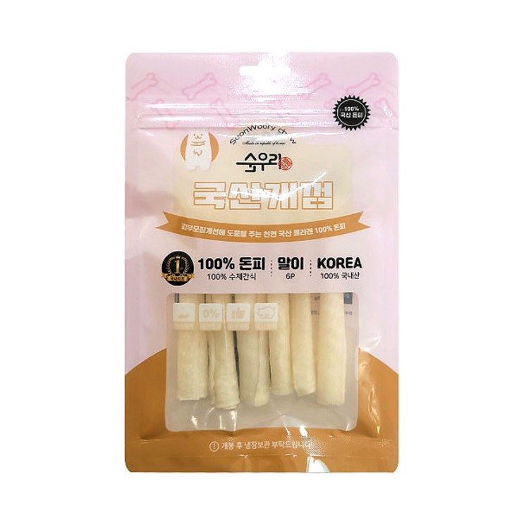 순우리 국산개껌 말이 스틱 6p 국산 콜라겐 강아지껌
