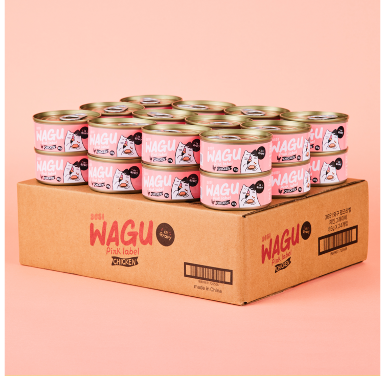 3651 와구 고양이 간식캔, 24개, 85g, 핑크라벨 닭가슴살 3651 와구 고양이 간식캔, 24개, 85g, 핑크라벨 닭가슴살