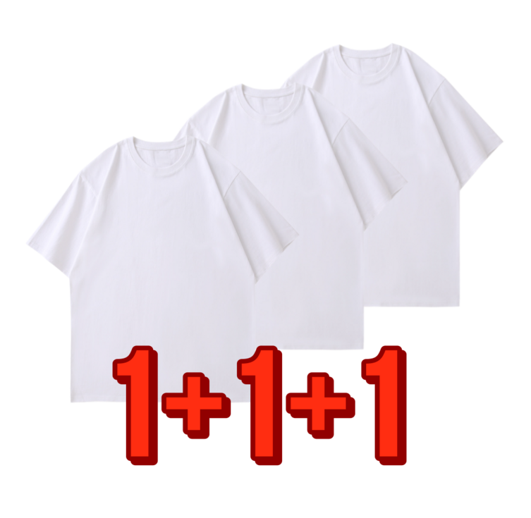 ivian 260g 두꺼운 순면 반팔 티셔츠 1+1+1 기본 무지 반팔티 화이트 3장 - 캠핑밈