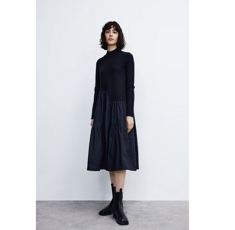 하이넥 롱스커트 ZARA 자라 여성 블랙 원피스 하이넥 롱스커트 ZARA 자라 여성 블랙 원피스