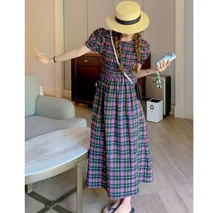 스코프 레이미 시어서커 체크 원피스 여성 원피스 데일리 원피스