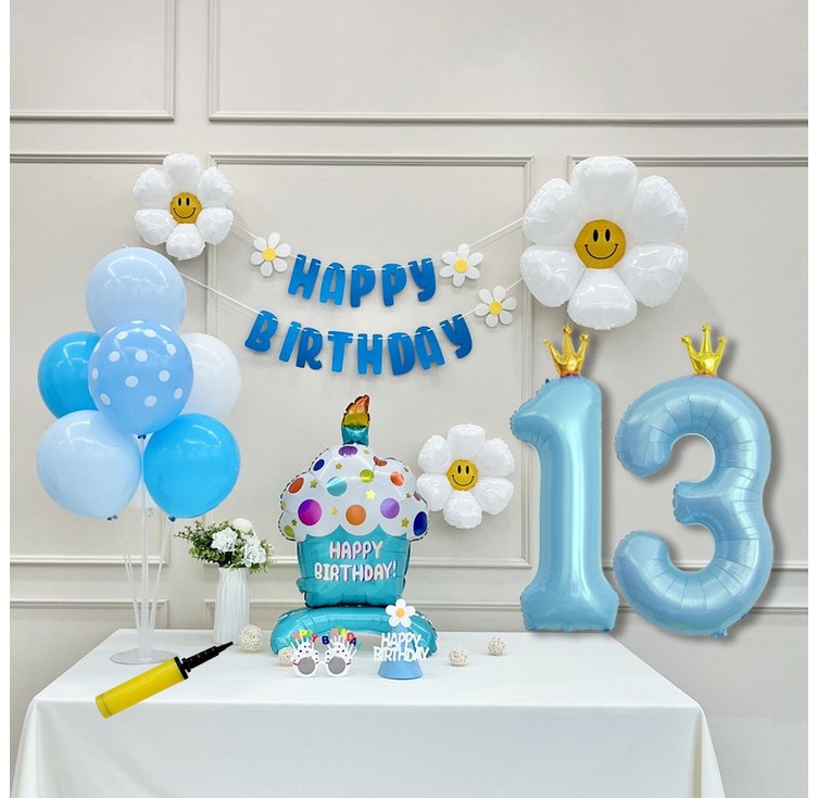 연지마켓 생일 파티 케이크 데이지 왕관 숫자 풍선 가랜드 세트, 1세트, 케이크 블루A 13 연지마켓 생일 파티 케이크 데이지 왕관 숫자 풍선 가랜드 세트, 1세트, 케이크 블루A 13