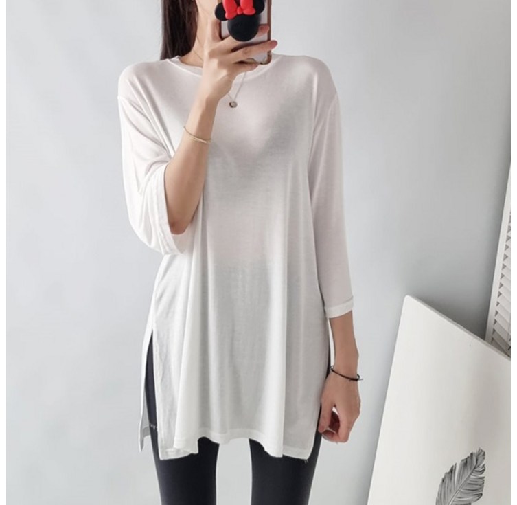 찰랑 트임 칠부 티 여성용 빅사이즈 오버핏