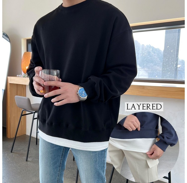 11할인 레이어드 남자 무지 특양면 오버핏 맨투맨