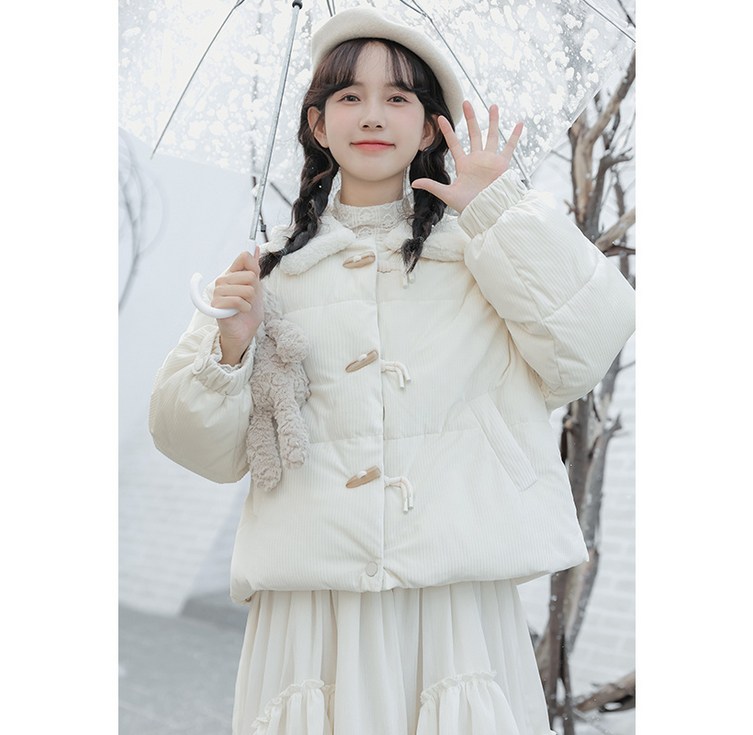 겨울 일본계 스위트 램스울 넥 크루 야상 패딩