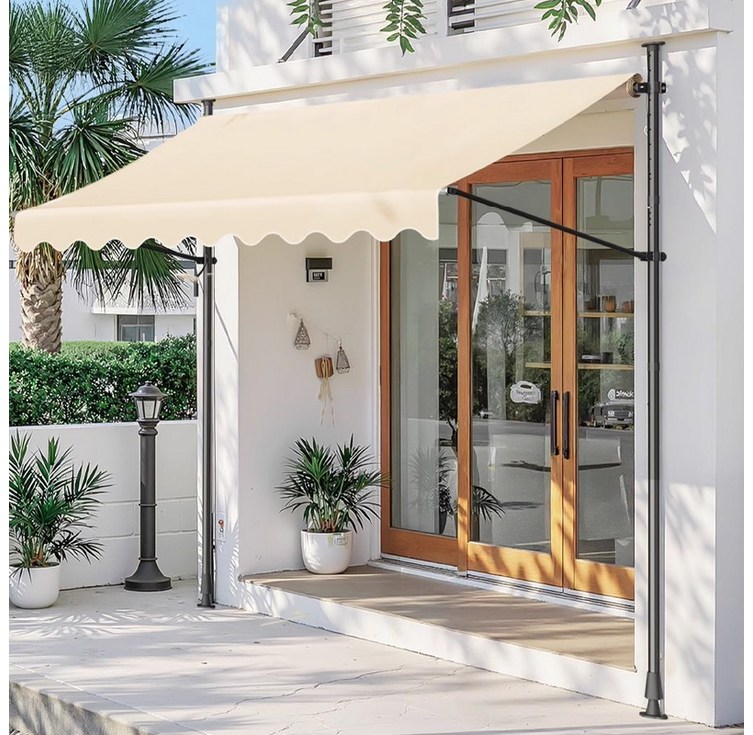 FONOW 자가설치용 어닝 캐노피 방수 옥상 테라스 가게 옥상 수동 고정 햇빛가리개