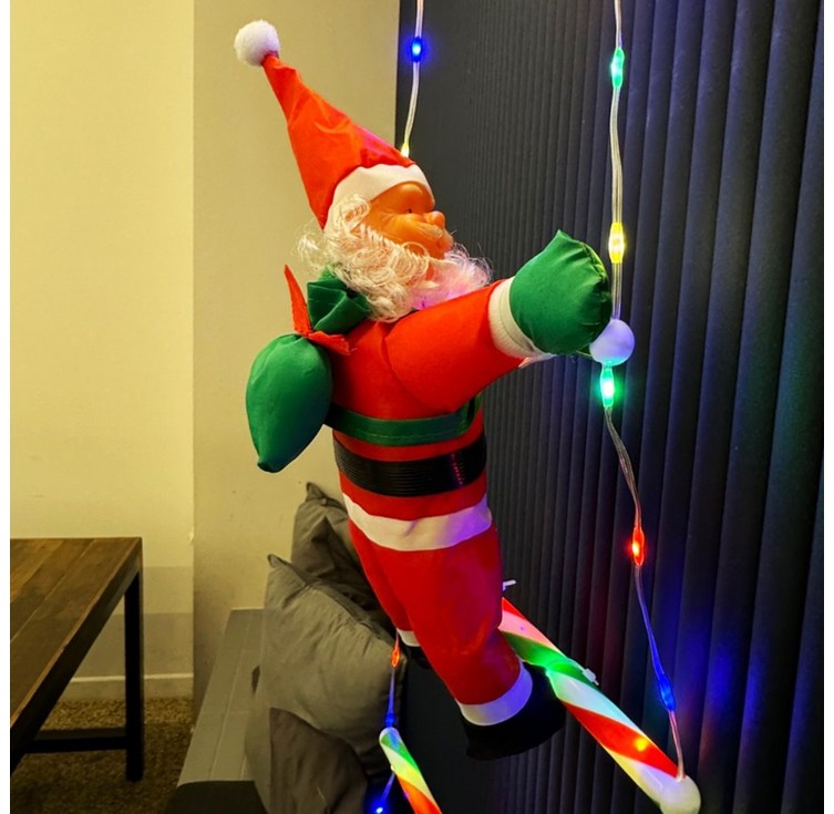 크리스마스 소품 조명 대롱대롱 사다리 줄 벽타는 산타 인형 장식 전구 USB형 리모컨, 1개, 웜화이트