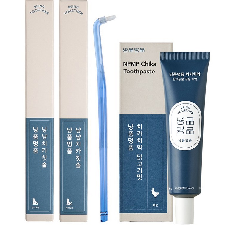 냥품멍품 치카칫솔 2p 치카치약 닭고기맛, 1세트 냥품멍품 치카칫솔 2p 치카치약 닭고기맛, 1세트