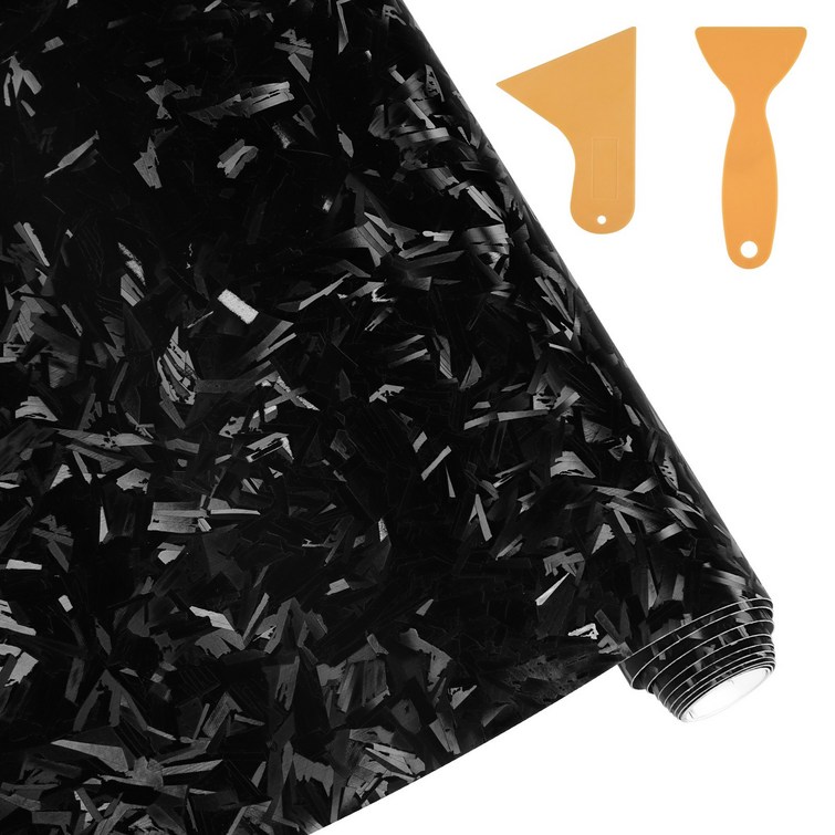 JIZZU 자동차 카본시트지 차량 6D 단조 탄소 섬유 비닐 랩 30 x 150cm 부가 스크레이퍼 2개, 카본 블랙, 1개