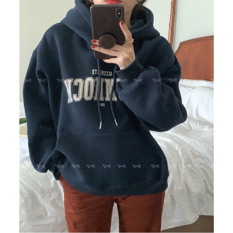 일이오 여성 허벅 레터링 프린팅 기모 오버핏 후드티 일이오 여성 허벅 레터링 프린팅 기모 오버핏 후드티