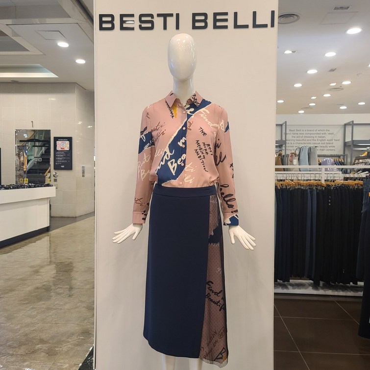 베스띠벨리 프린트 배색 롱 스커트 BBS23090