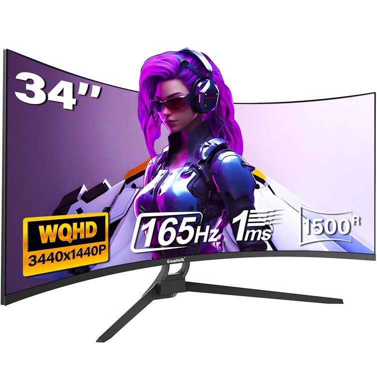34인치 울트라와이드 커브드 게이밍 모니터 165Hz UWQHD 4k, 27인치 모니터 180Hz FHD, 커브드 컴퓨터 화면, Gawfolk 특가 할인중, 88cm, 34inch 4k 165Hz 높이 조절 불가