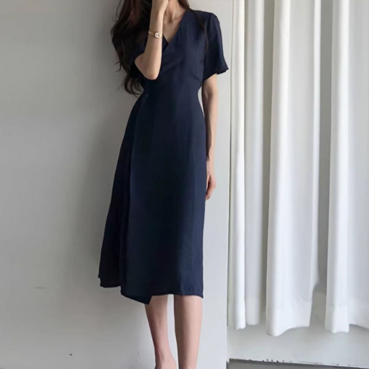 어반룩북 하객룩 브이넥 스트링 미디 반팔 원피스 어반룩북 하객룩 브이넥 스트링 미디 반팔 원피스