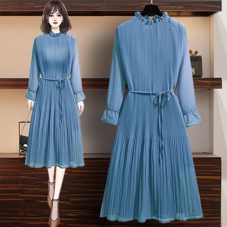 셔링 하객원피스 블라우스 긴팔원피스 슬림핏 봄가을 플리츠 순색원피스